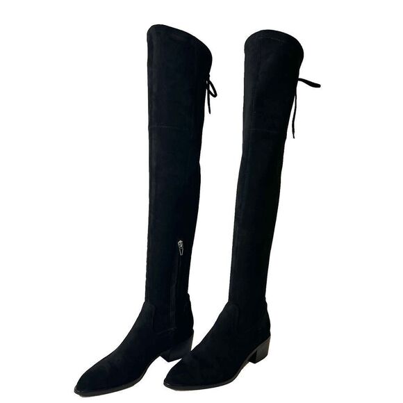 Dolce Vita Women's 6 Black Faux Suede Over The Knee Casual Boots Zip Up Low Heel - Picture 3 of 10